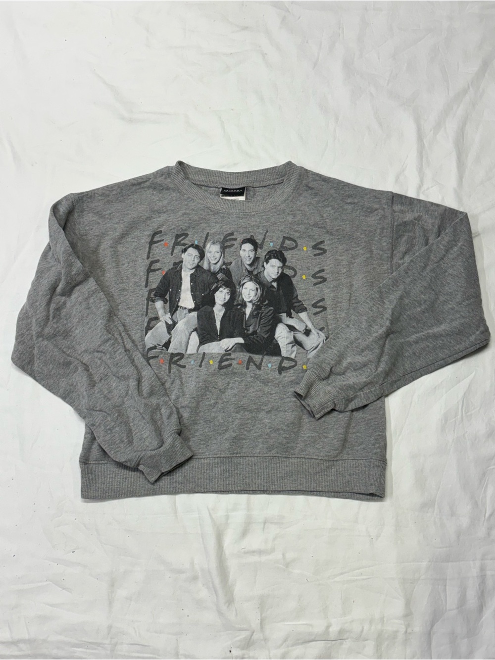 FRIENDS Gray Graphic Crewneck Sweatshirt with Cast Photo